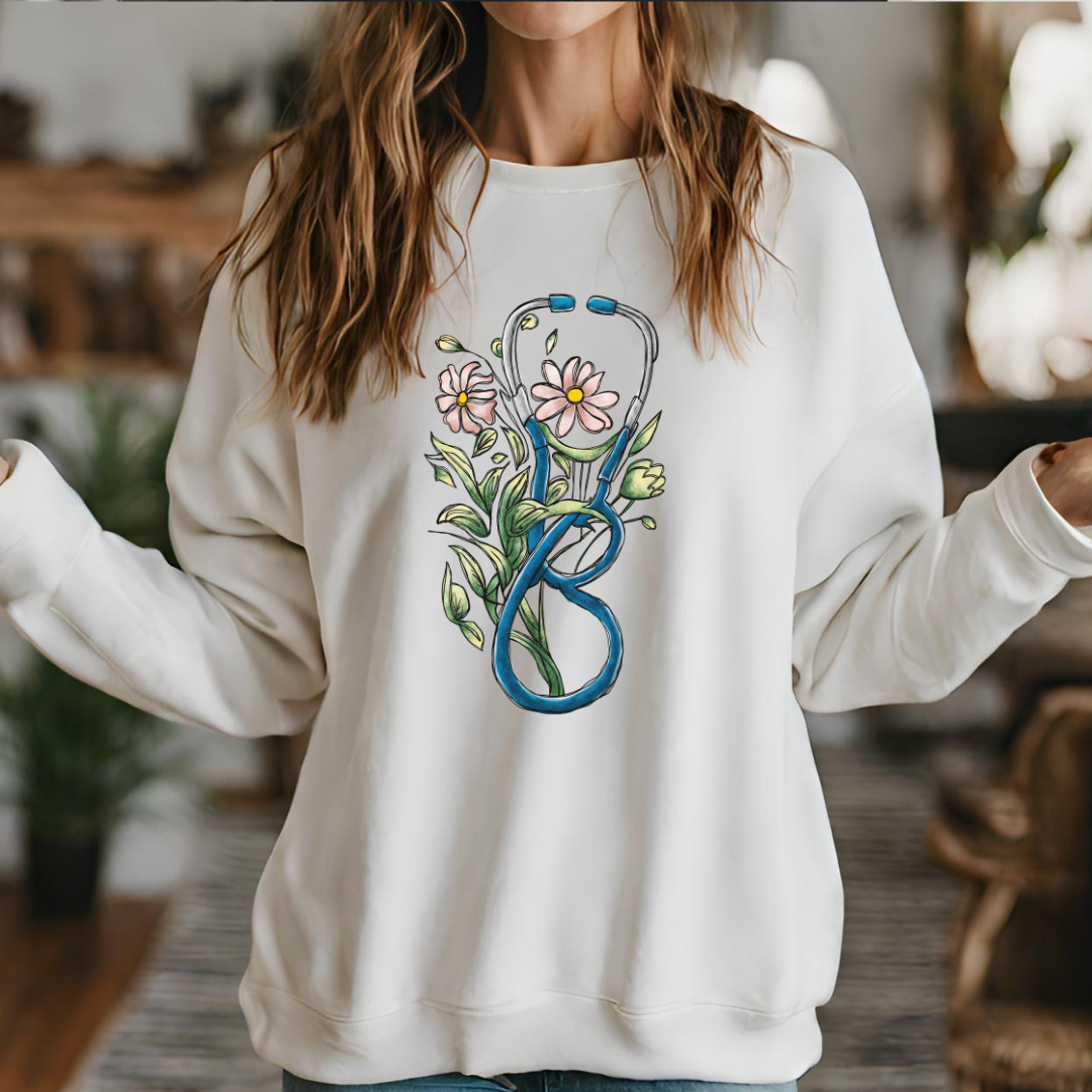 Floral Stethoscope Nurse Sweatshirt