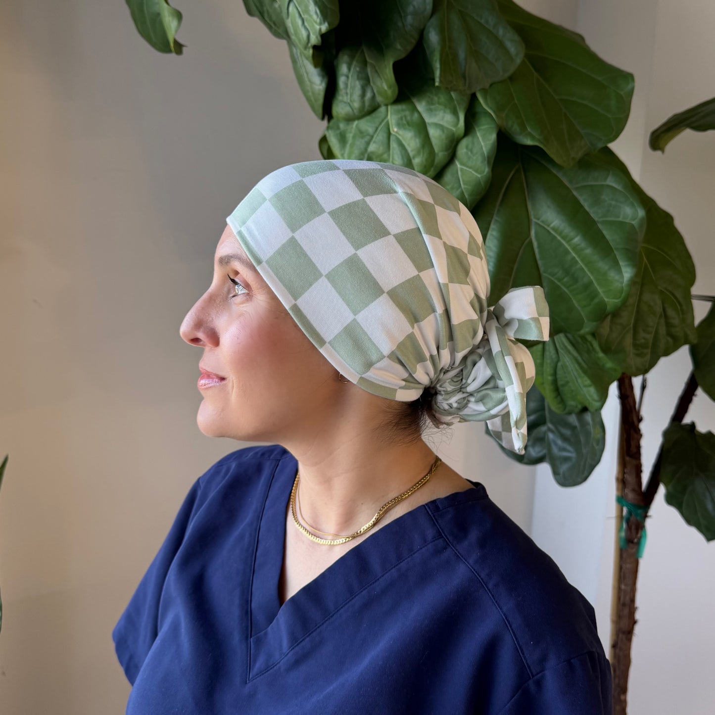 Mint Checkered Modern Scrub Cap