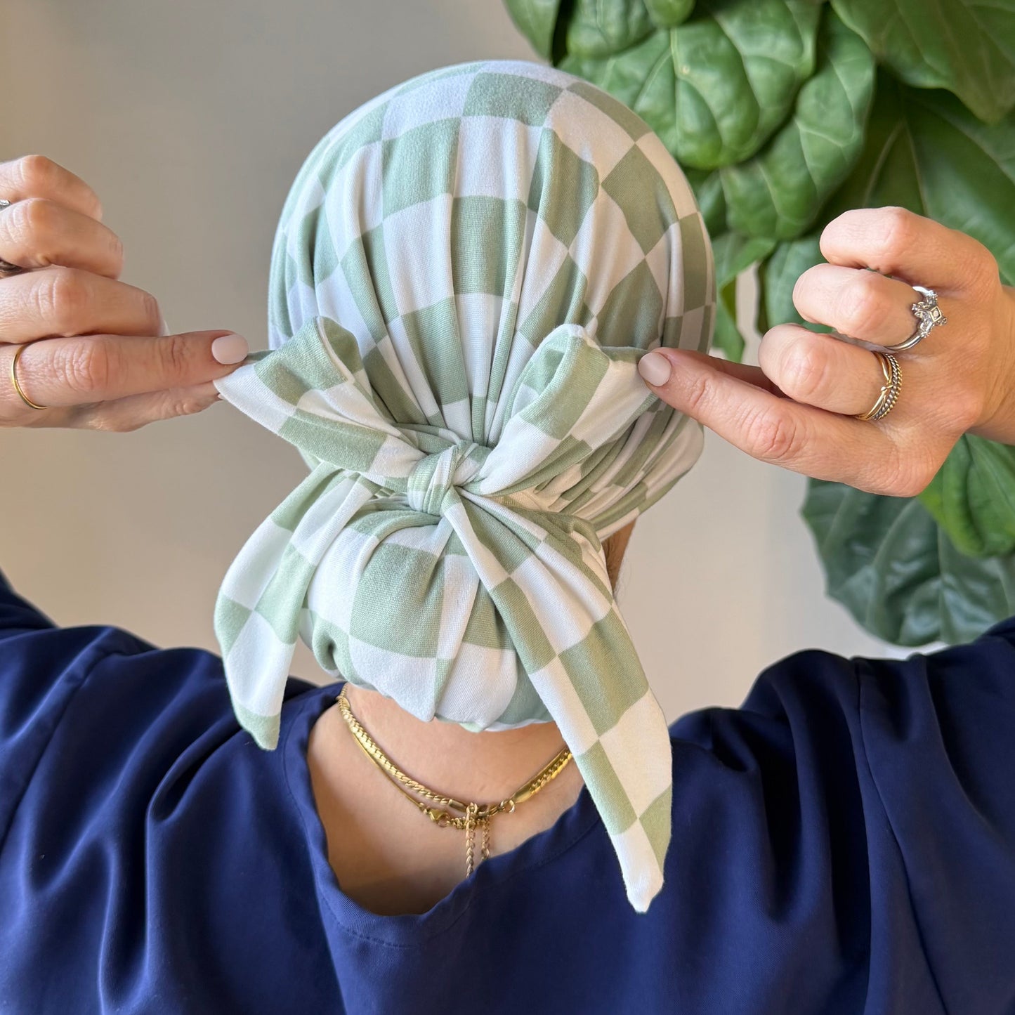 Mint Checkered Modern Scrub Cap