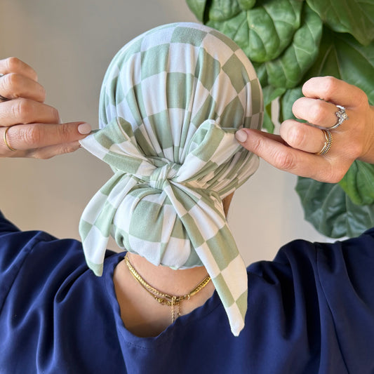 Mint Checkered Modern Scrub Cap