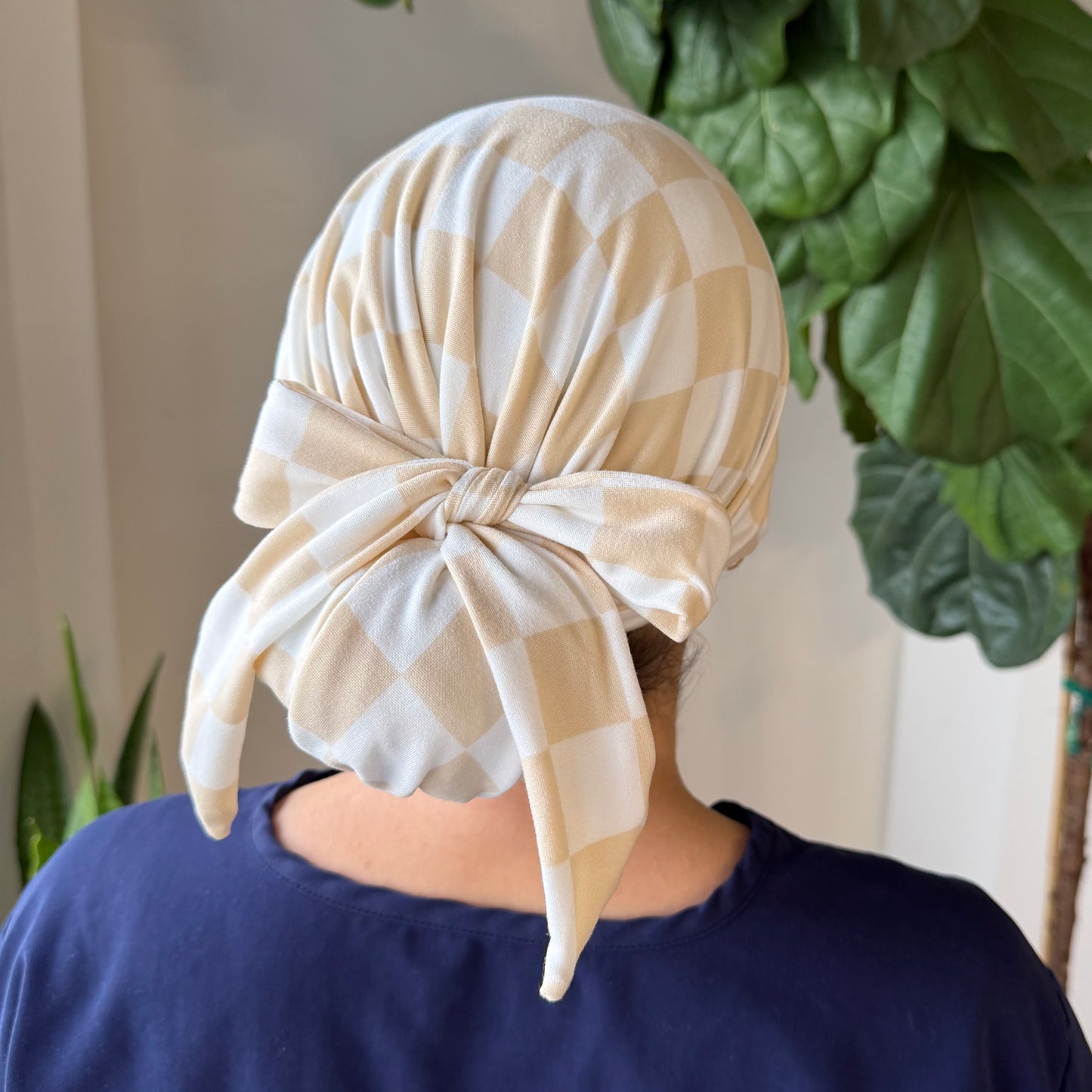 Cream Checkered Modern Scrub Cap