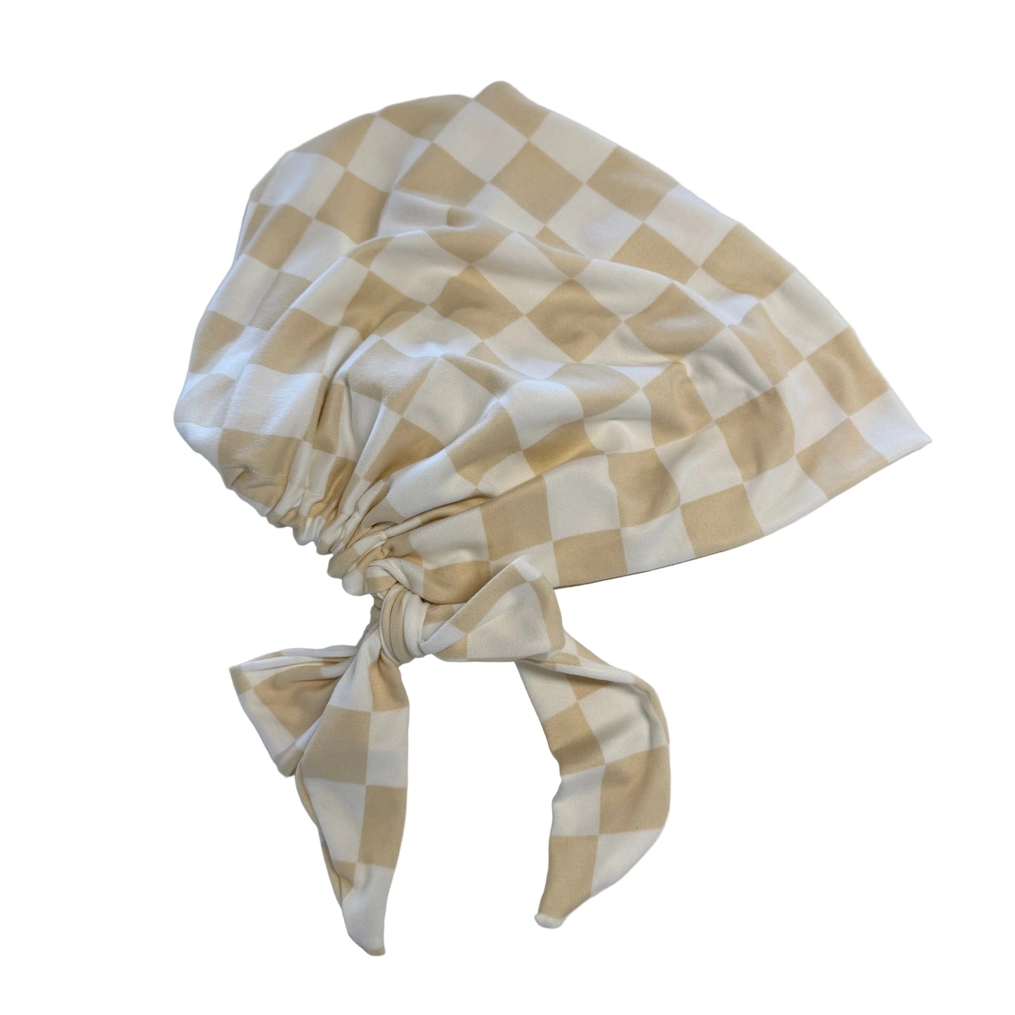 Cream Checkered Modern Scrub Cap