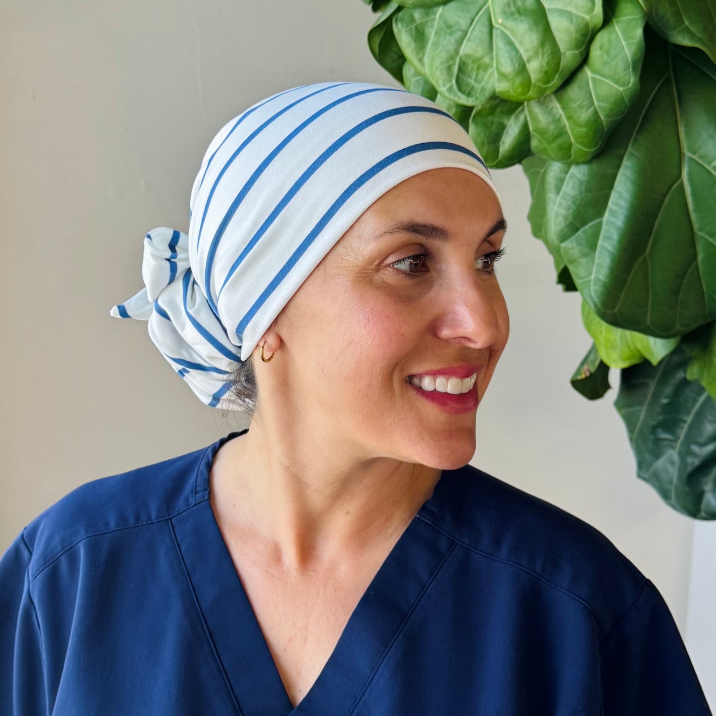 Navy Stripe Scrub Cap