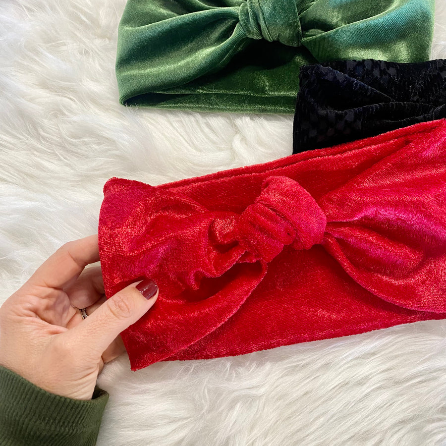 Black Textured Velvet Knot Headband