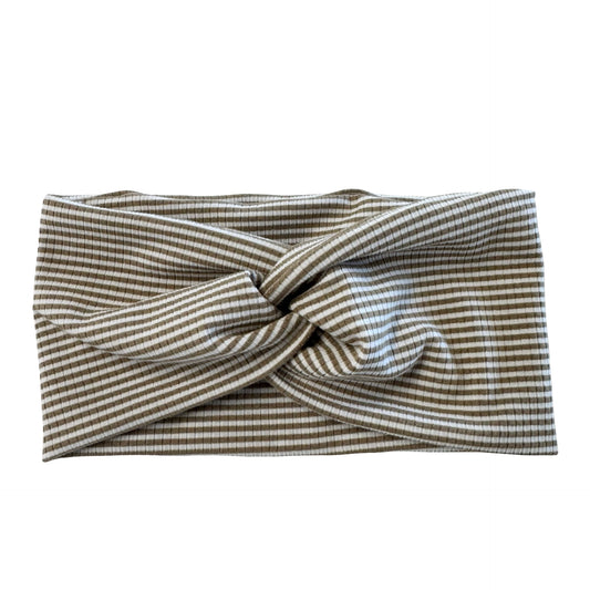 Tan + White Ribbed Turban Headband