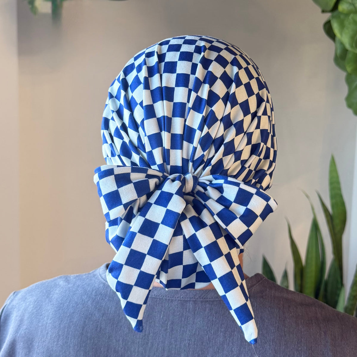 Blue Checkered Scrub Cap