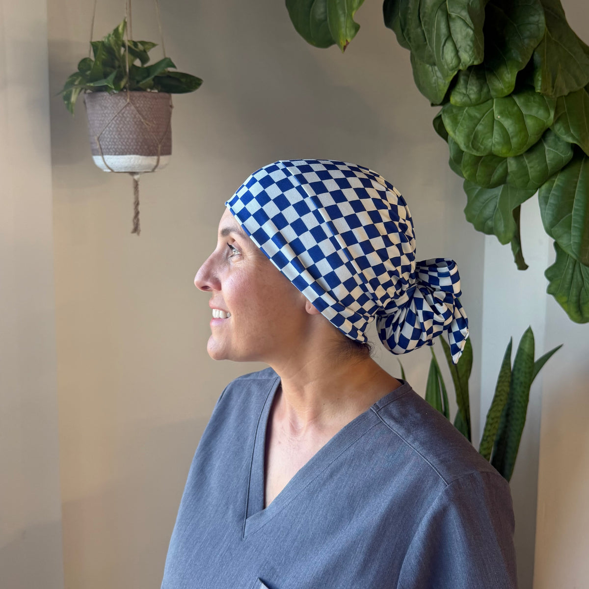 Blue Checkered Scrub Cap