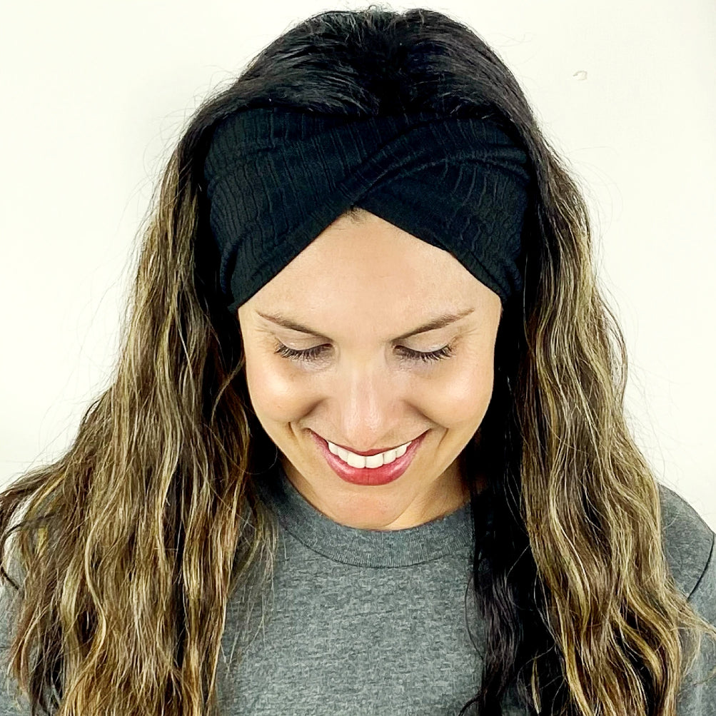 Black Ribbed Twist Headband