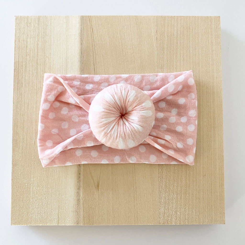 Pink Polka Dot Bun Headband